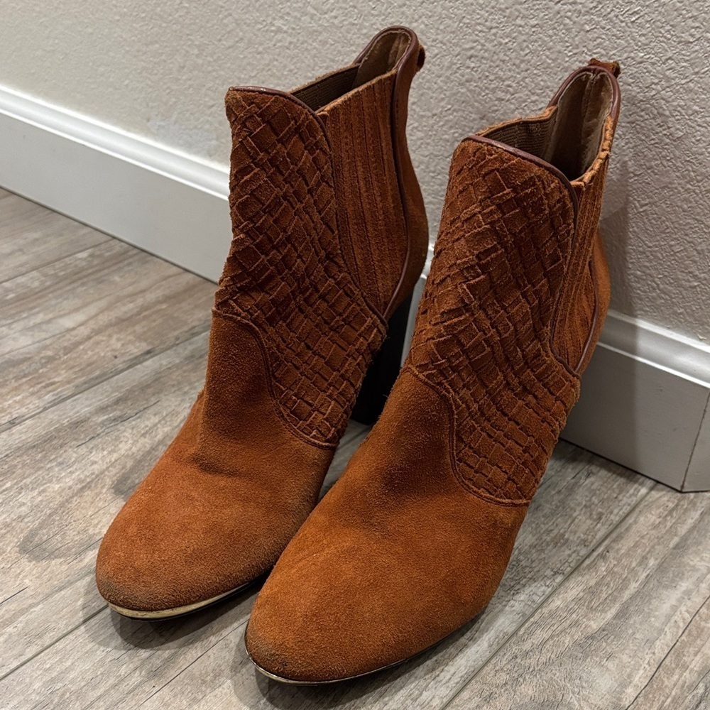 Elliott Lucca Brown Leather Quilted Western Ankle Boots Size 11 - Picture 1 of 9